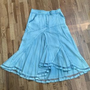 Denim Look Tiered Maxi Skirt Size 6